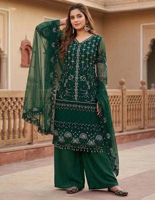 Dark-green net sequins palazzo set 2
