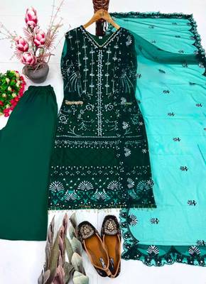 Dark-green net sequins palazzo set 4