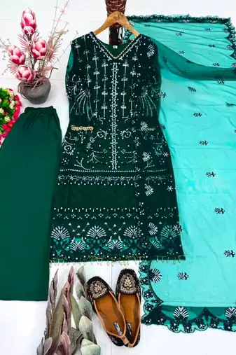 Dark-green net sequins palazzo set