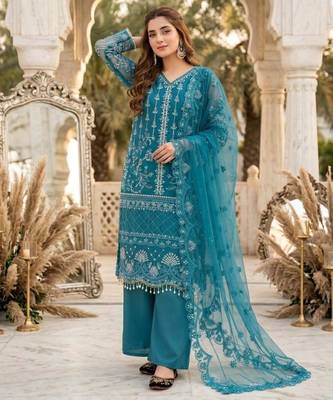 Teal-blue net sequins palazzo set 2