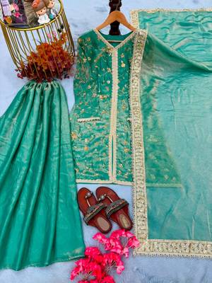 Green silk blend embroidered palazzo set 3