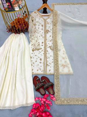 White silk blend embroidered palazzo set 2