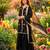 Black silk blend embroidered palazzo set