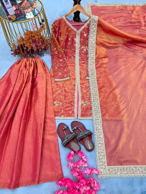 Peach silk blend embroidered palazzo set 2