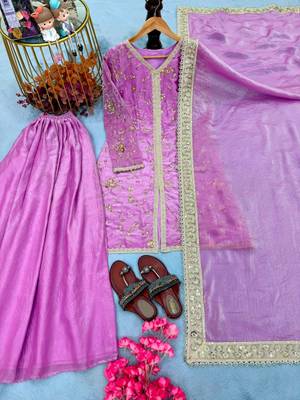 Purple silk blend embroidered palazzo set 2