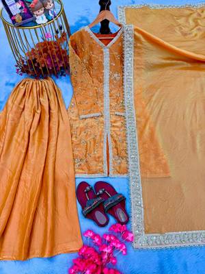 Dark-yellow silk blend embroidered palazzo set 2