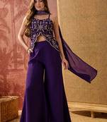 Purple georgette kurta palazzo set with striped dupatta