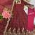 Maroon silk blend embroidered flared gown set