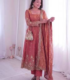Champagne silk blend embroidered flared gown set