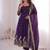 Purple silk blend embroidered flared gown set