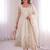 White silk blend embroidered flared gown set