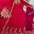 Red silk blend embroidered flared gown set