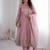 Pink silk blend embroidered flared gown set