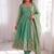 Green silk blend embroidered flared gown set