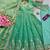 Green silk blend embroidered flared gown set