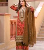 Brown georgette embroidered palazzo set