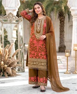 Brown georgette embroidered palazzo set 3