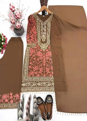 Brown georgette embroidered palazzo set 4