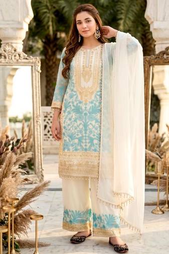 White georgette embroidered palazzo set