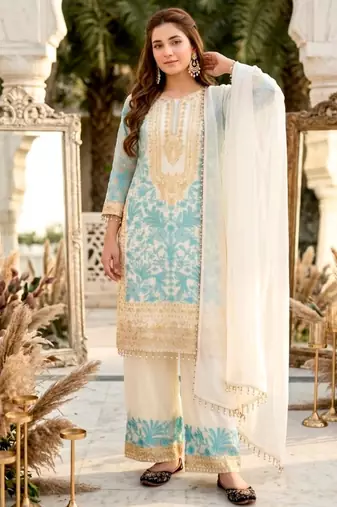 White georgette embroidered palazzo set