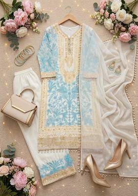 White georgette embroidered palazzo set 3