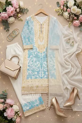 White georgette embroidered palazzo set