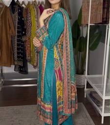 Blue satin printed kurta set