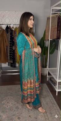 Blue satin printed kurta set 3