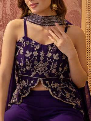 Purple georgette kurta palazzo set with striped dupatta 2