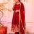 Red silk blend embroidered flared gown set