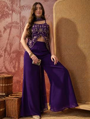 Purple georgette kurta palazzo set with striped dupatta 4