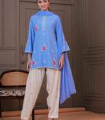 Sky blue cotton kurta palazzo set with nazmin dupatta