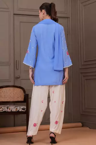 Sky blue cotton kurta palazzo set with nazmin dupatta