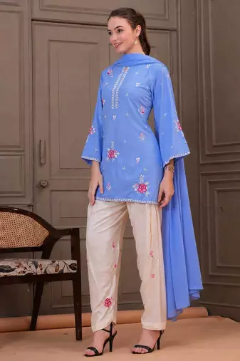 Sky blue cotton kurta palazzo set with nazmin dupatta