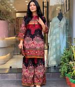 Wine printed rayon kurta palazzo co-ord set