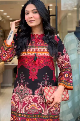 Wine printed rayon kurta palazzo co-ord set