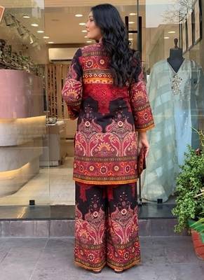 Wine printed rayon kurta palazzo co-ord set 3