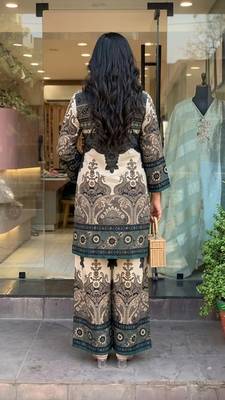 Teal printed rayon kurta palazzo co-ord set 3