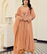 Peach chanderi anarkali kurta set with dupatta