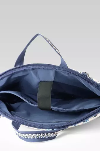  petal posh ivory & navy floral jacquard laptop bag (upto 16")