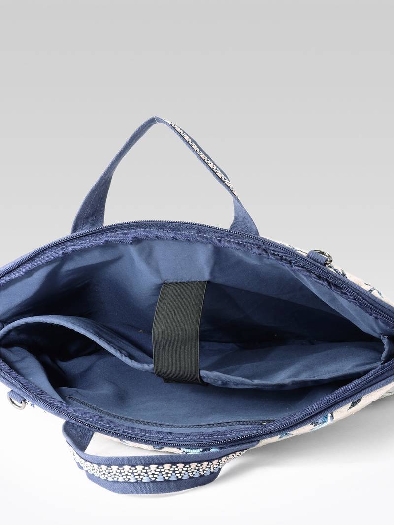  petal posh ivory & navy floral jacquard laptop bag (upto 16")