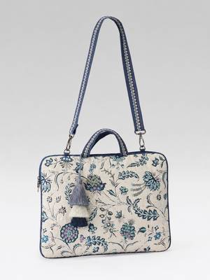  petal posh ivory & navy floral jacquard laptop bag (upto 16") 8