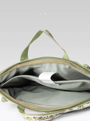  petal posh ivory & olive floral jacquard laptop bag (upto 16") 6
