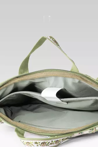  petal posh ivory & olive floral jacquard laptop bag (upto 16")