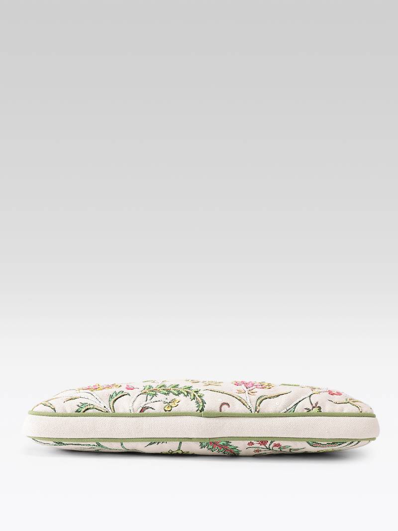 petal posh ivory & olive floral jacquard laptop bag (upto 16")