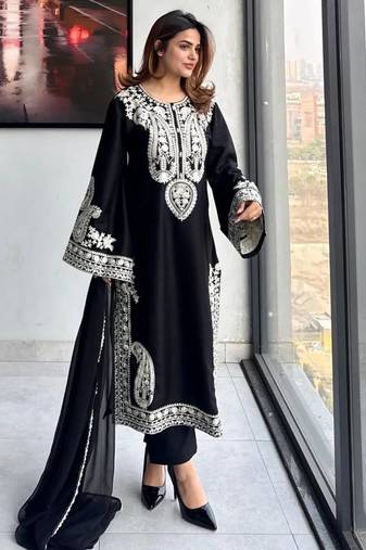 Black Color  Embroidery Work Organza Salwar Suit 
