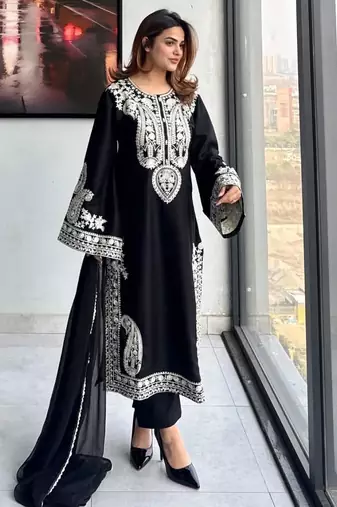 Black Color  Embroidery Work Organza Salwar Suit 