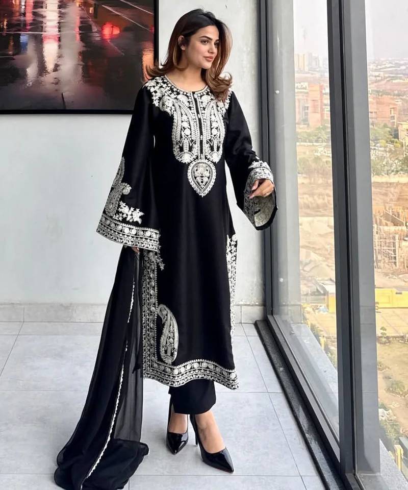 Black Color  Embroidery Work Organza Salwar Suit 