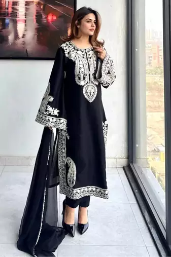 Black Color  Embroidery Work Organza Salwar Suit 