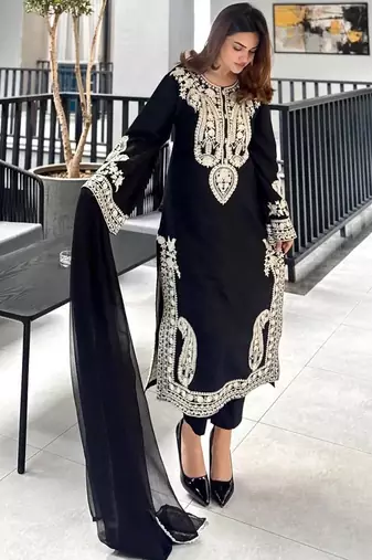 Black Color  Embroidery Work Organza Salwar Suit 